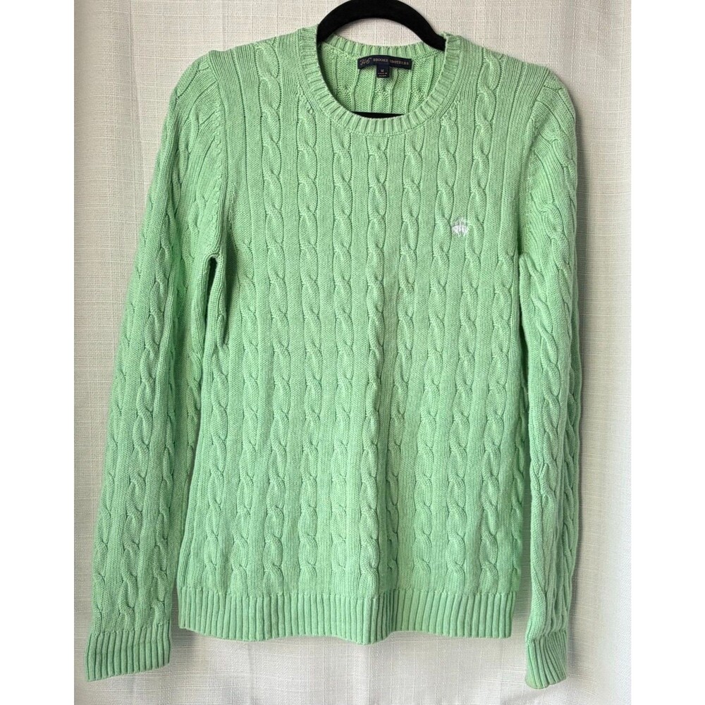 Brooks Brothers 346 Sweater Mens M Green Cable Knit 100% Cotton Golden Fleece